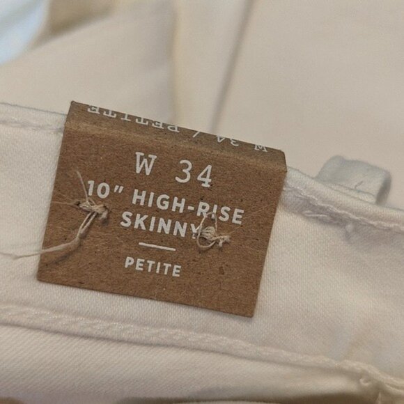 Madewell Size 34 Petite White Jeans 10" High Rise Skinny Step-Hem Button Fly - Picture 7 of 9